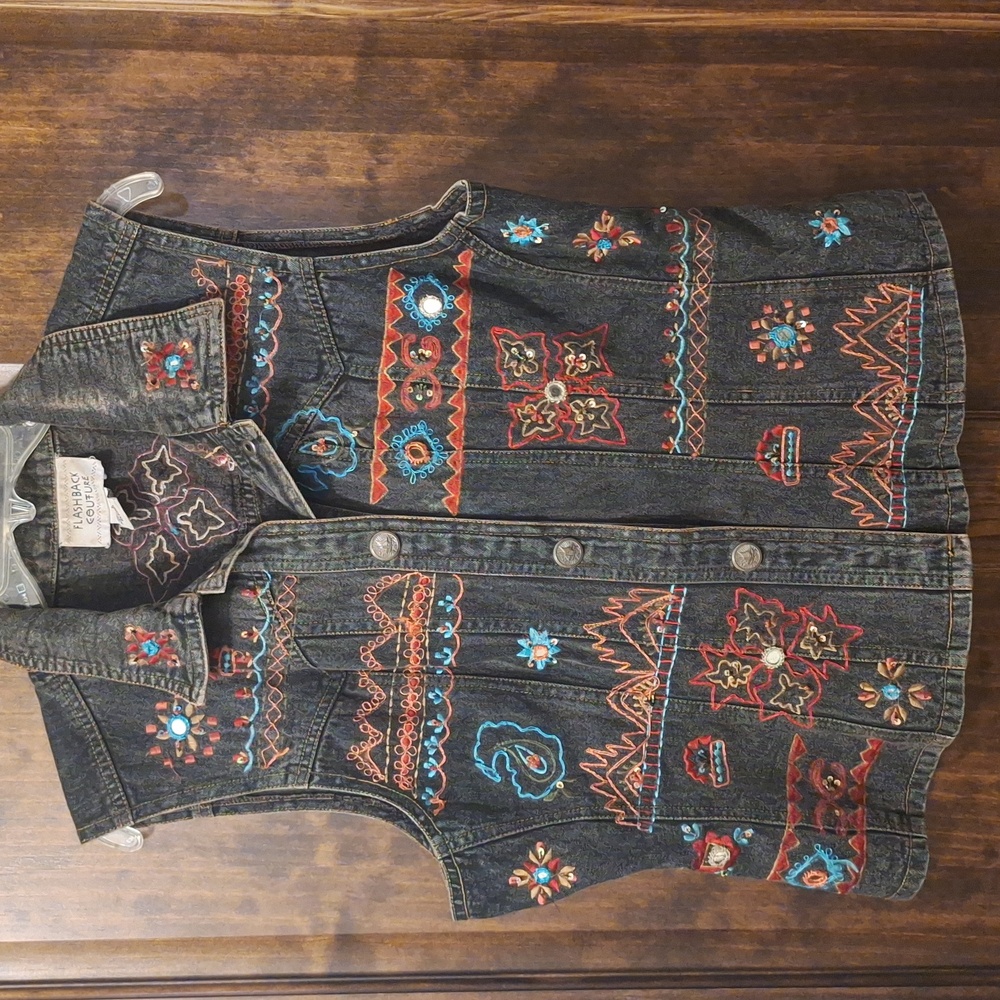 Embroidered demin vest